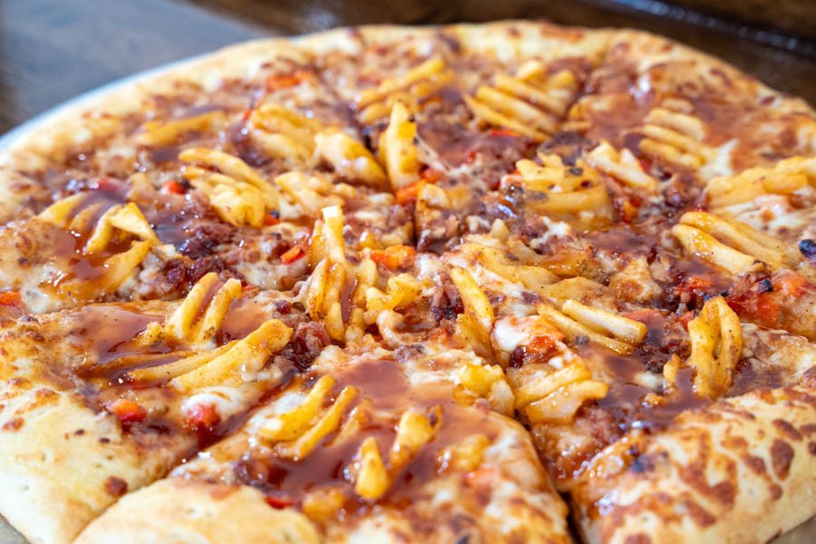 BBQ Waffle Fry pizza